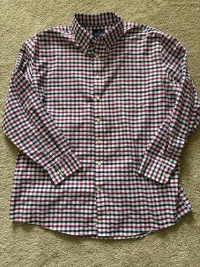 Stafford Men's Check Button-Down Shirt in White, Red & Navy